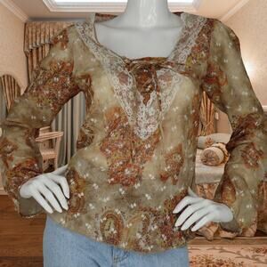 Y2K Sharagano Paris Embroidered Lace Paisley Floral Top M